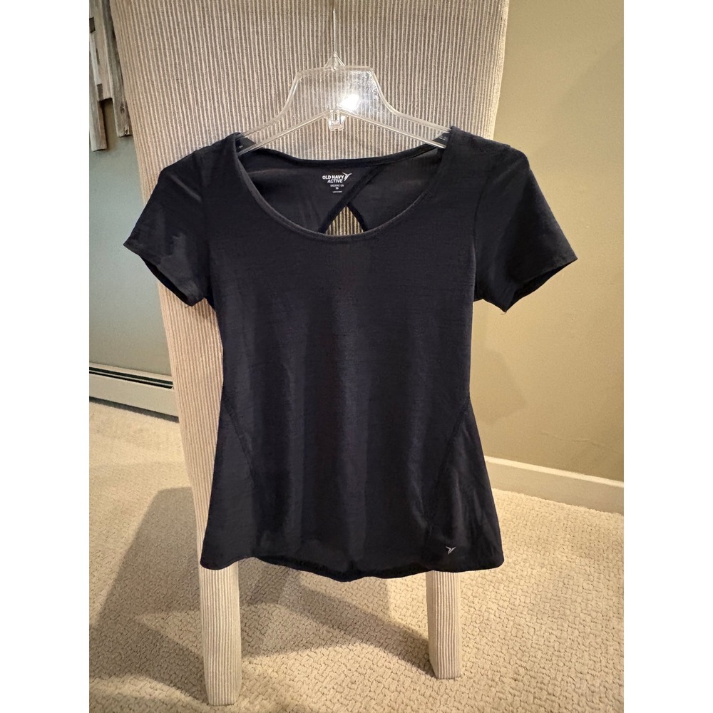 Old Navy Active Breathe On Black Short Sleeve Keyhole Back Workout Top Womens XS